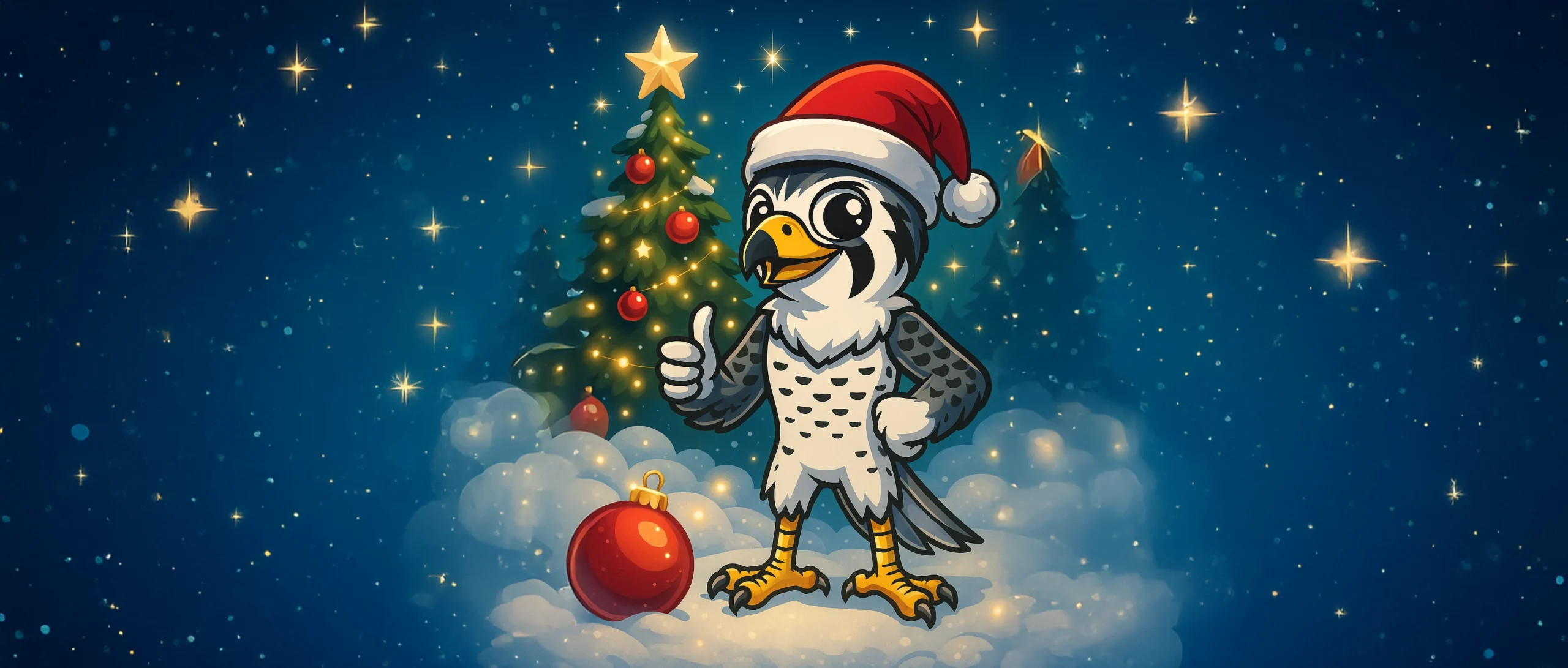 Maskottchen Falki zur Weihnachtszeit